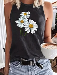 Women's Summer Floral Print Crew Neck Breathable Loose Large Breathable and Comfortable Sleeveless Tank Top T-shirt
