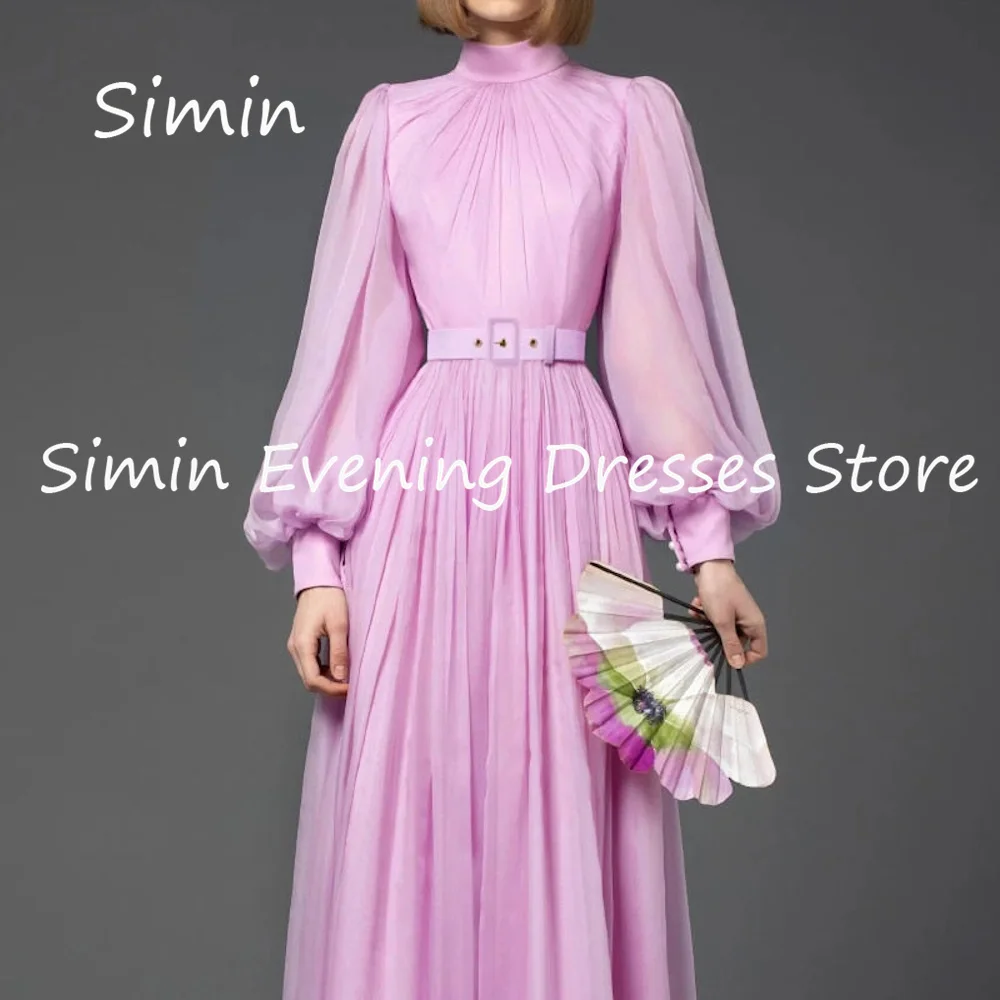 Simin-Vestido feminino em chiffon linha A com pescoço O Ruffle Prom, elegantes vestidos de festa, até o chão, vestido árabe, formal saudita, 2023