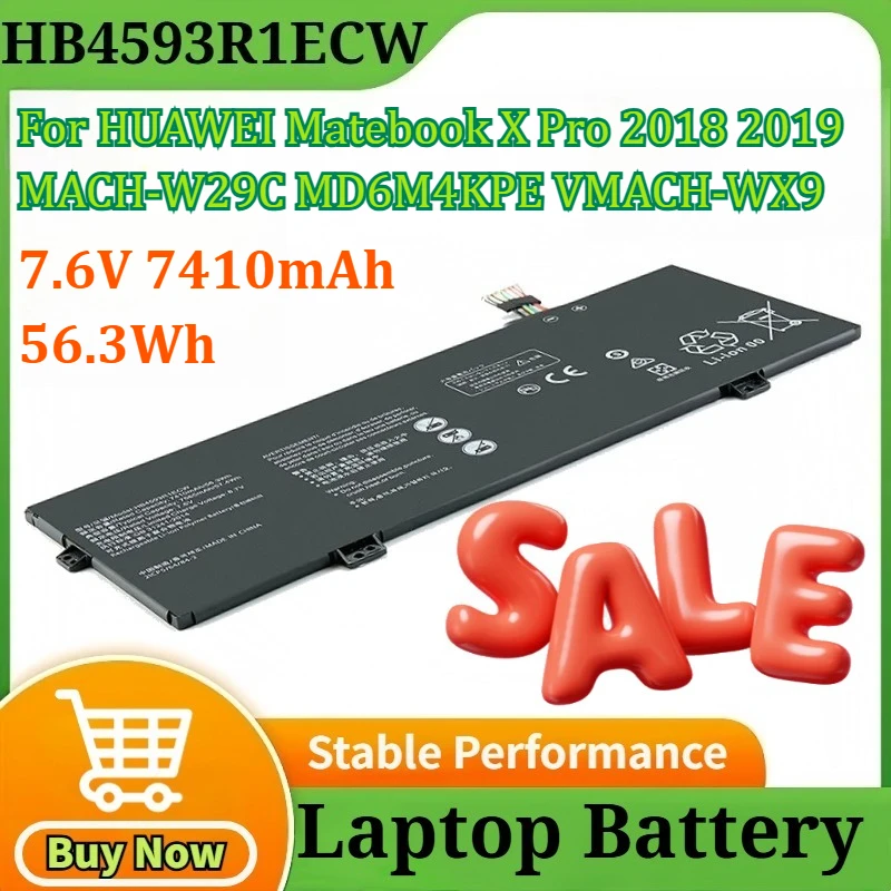 

Новая батарея HB4593R1ECW 7.6V 7410mAh 56.3Wh для ноутбуков HUAWEI Matebook X Pro 2018 2019 MACH-W29C MD6M4KPE 53010CAJ MACH-WX9