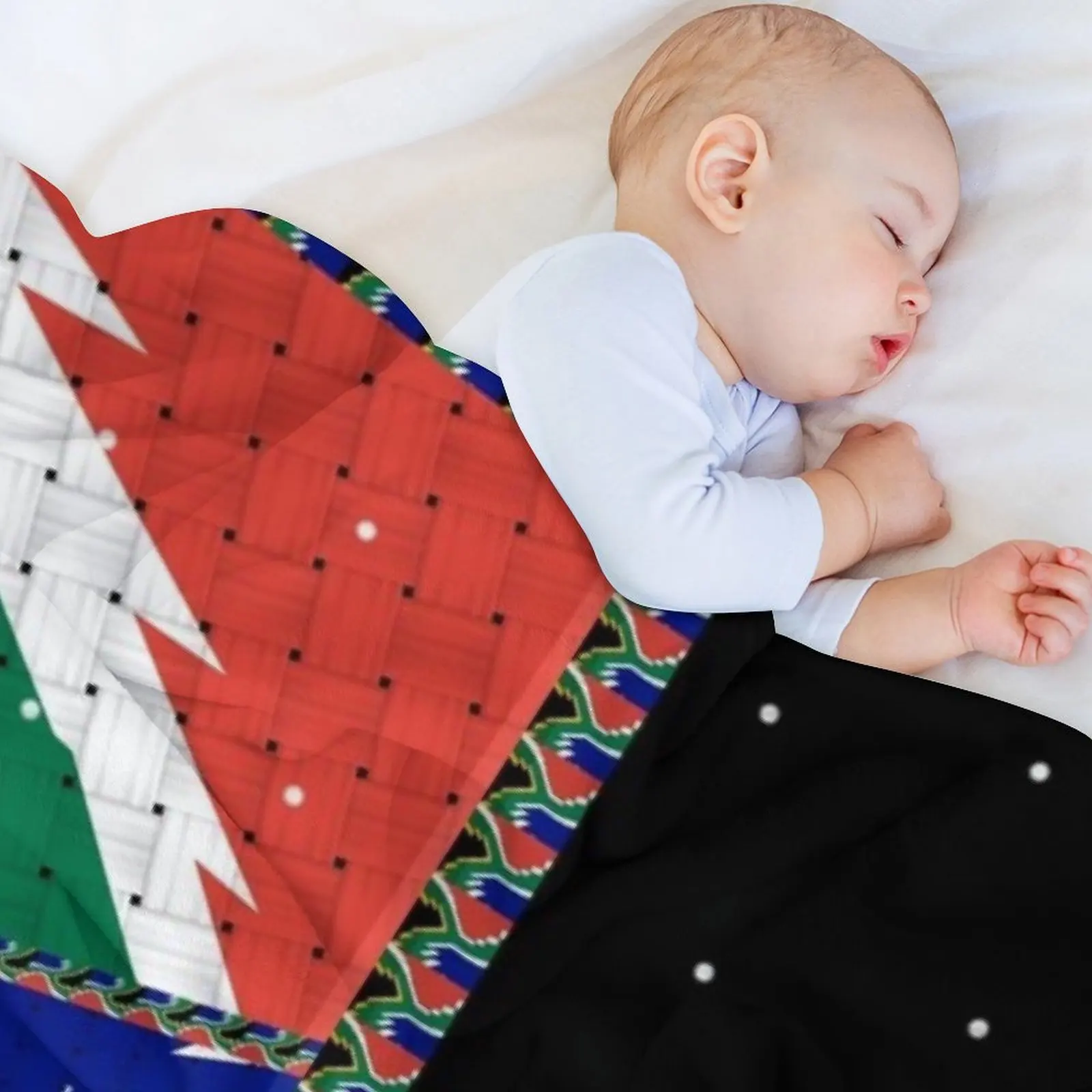 عمل فني هندسي تجريدي أصلي جذاب، مستوحى من علم جنوب أفريقيا بأسلوب عتيق. رمي بطانية #5