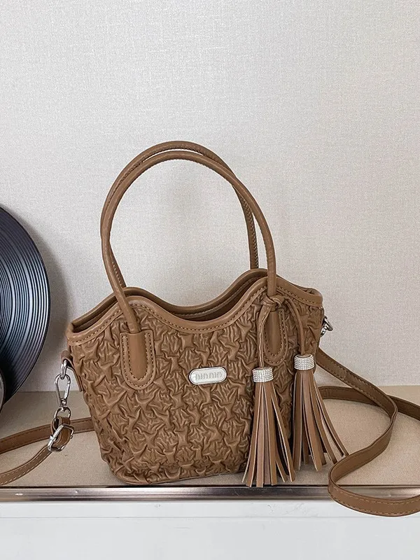 

Elegant Ruched Leather Handbag, Tassel & Rhinestone Detail Casual Crossbody Purse for Daily & Dating