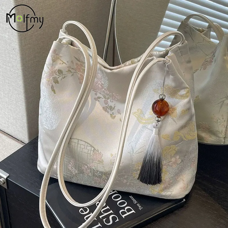 

Женские сумки на плечо, новый темперамент в китайском стиле, элегантная расширенная сумка-тоут в стиле ретро, модные универсальные сумки большой вместительности