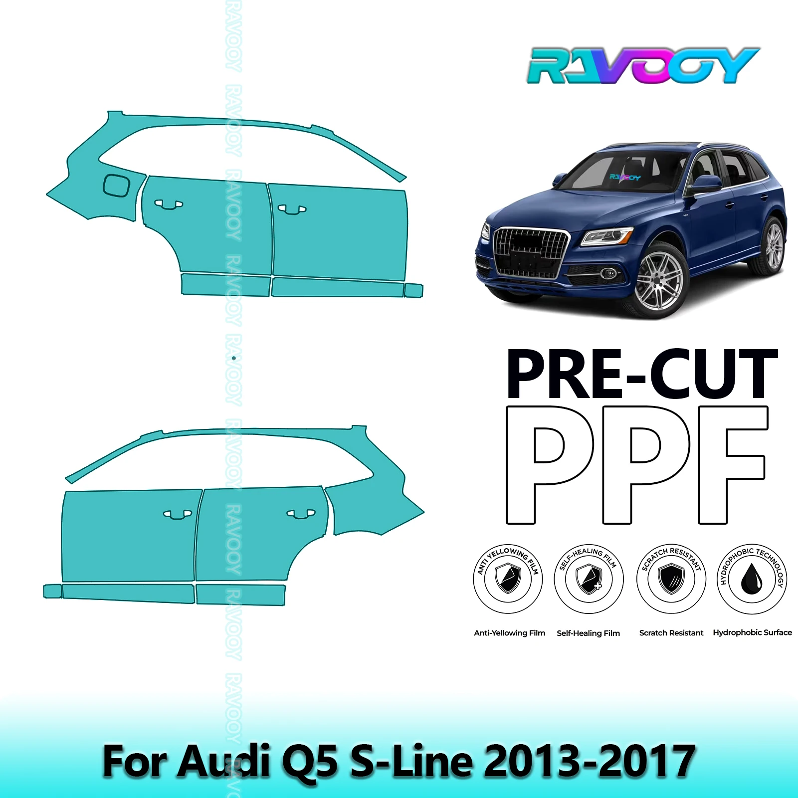 

For Audi Q5 S-Line 2013-2017 8.5mil Clear Matte Pre-Cut PPF Door & A/B Pillar Kit TPU Paint Protection Film Set
