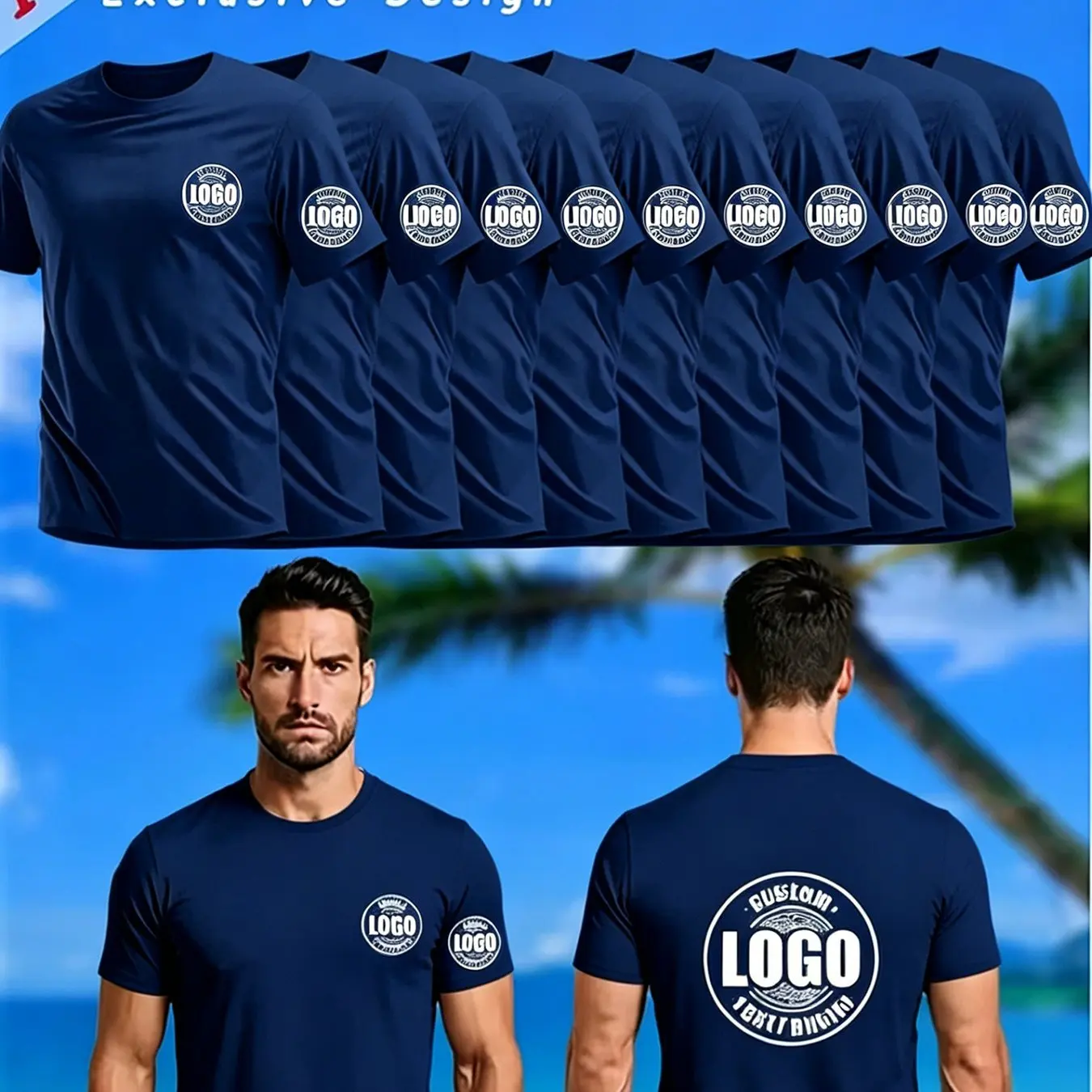 10-piece men's custom sports T-shirts | Can be personalized with photos/maps on both front and back. Comfortable to wear all yea