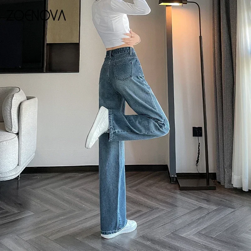 ZOENOVA 2024 Spring Korea New Women's Wide Leg Pants Street Fashion Vintage Loose Straight Trousers Autumn Ladis Casual Jeans