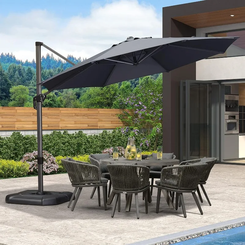 PURPLE LEAF 11 Feet Patio Umbrella Outdoor Cantilever Round Umbrella Aluminum Offset Umbrella with 360-degree Rotation