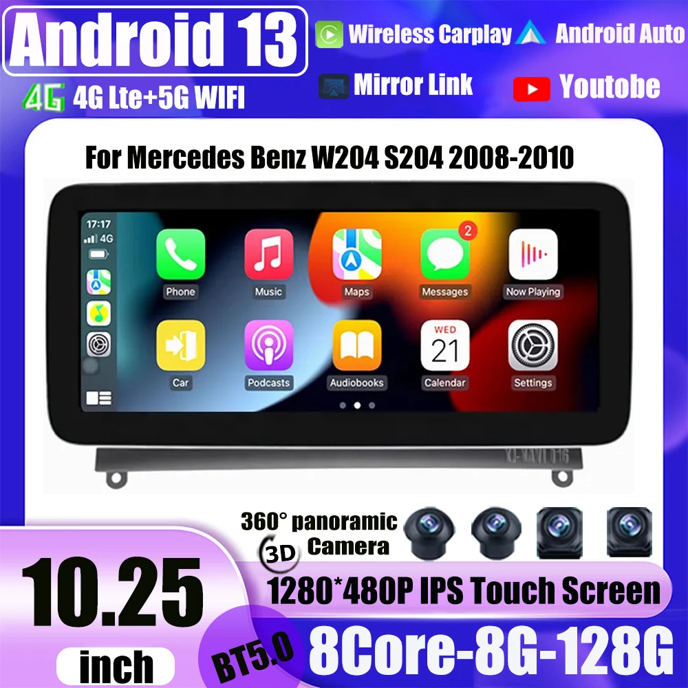 

Car Video Radio For Mercedes Benz W204 S204 2008-2010 Android 13 System 10.25 Inch Stereo Carplay Auto GPS Navigation Player