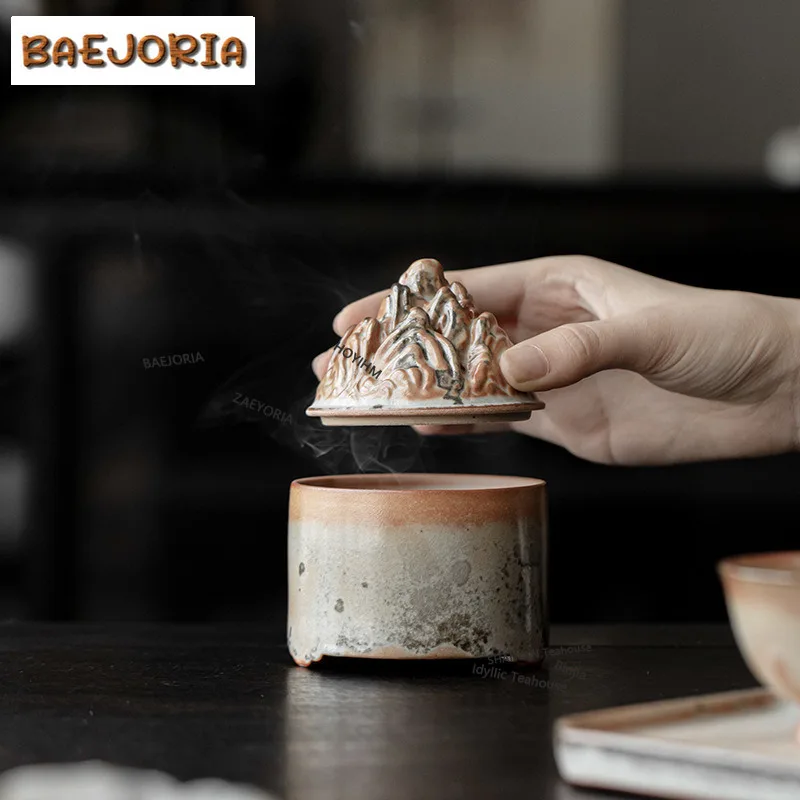BAEJORIA Ink Wash Wood-fired Porcelain Distant Hills Incense Holder Zen Mist Smoking Steamers Scented Aromatic Candles Craft