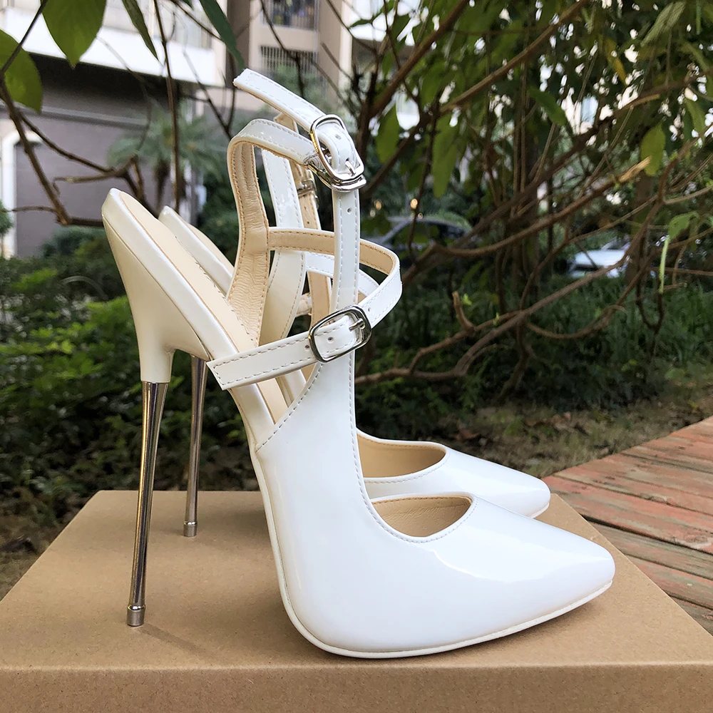 Heelgoo Women White 16cm Ultra High Heel Sandals Sexy Pumps Man Fetish SM Ankle Strap Model Show Party Drag Queen Unisex Shoes