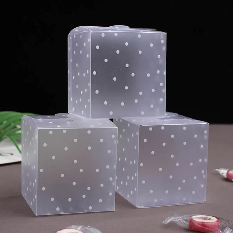 10Pcs White Frosted Dot Gift Boxes Square Plastic Packaging Box For Candy Chocolate Snacks Wedding Birthday Party Decor 6x6x6cm