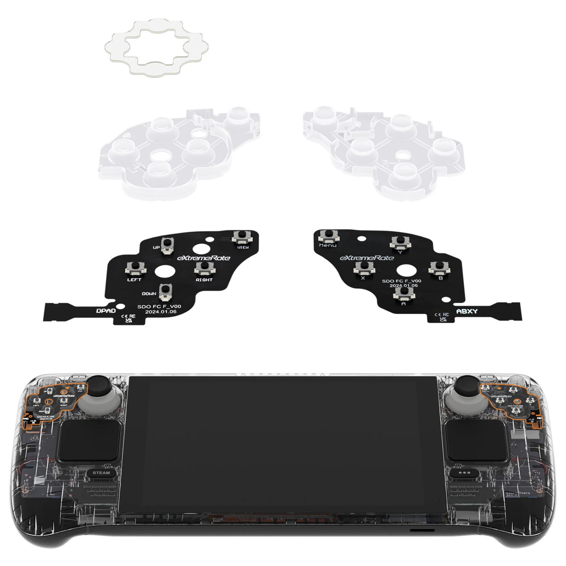 ExtremeRate Face Clicky Kit for Steam Deck OLED Handheld Console, Dpad View A B X Y Menu Keys Face Buttons Mouse Clicky Kit