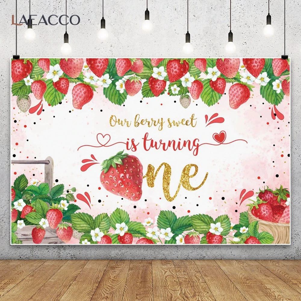 فراولة موضوع حفلة عيد ميلاد التصوير خلفية استحمام الطفل مخصص فوتودعوة راية كعكة سحق الوليد صورة خلفية