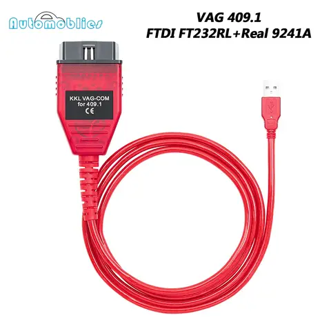 Real 9241A VAG 409.1 COM KKL 409 FTDI FT232RL K line OBD 2 OBD2 Car Diagnostic Tools Interface Cable For VW/Audi/Skoda/Seat