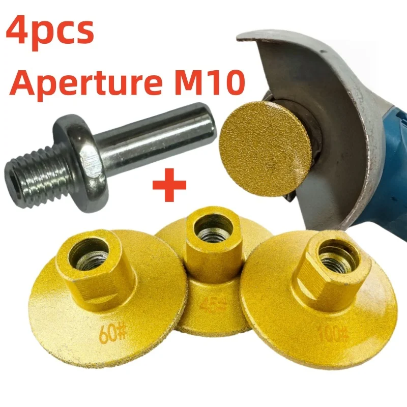4pcs M10 Diamond Brazed Flat Grinding Head Marble Stone Countertop Trimming Rough Polishing Disc Angle Grinder Abrasive Pad