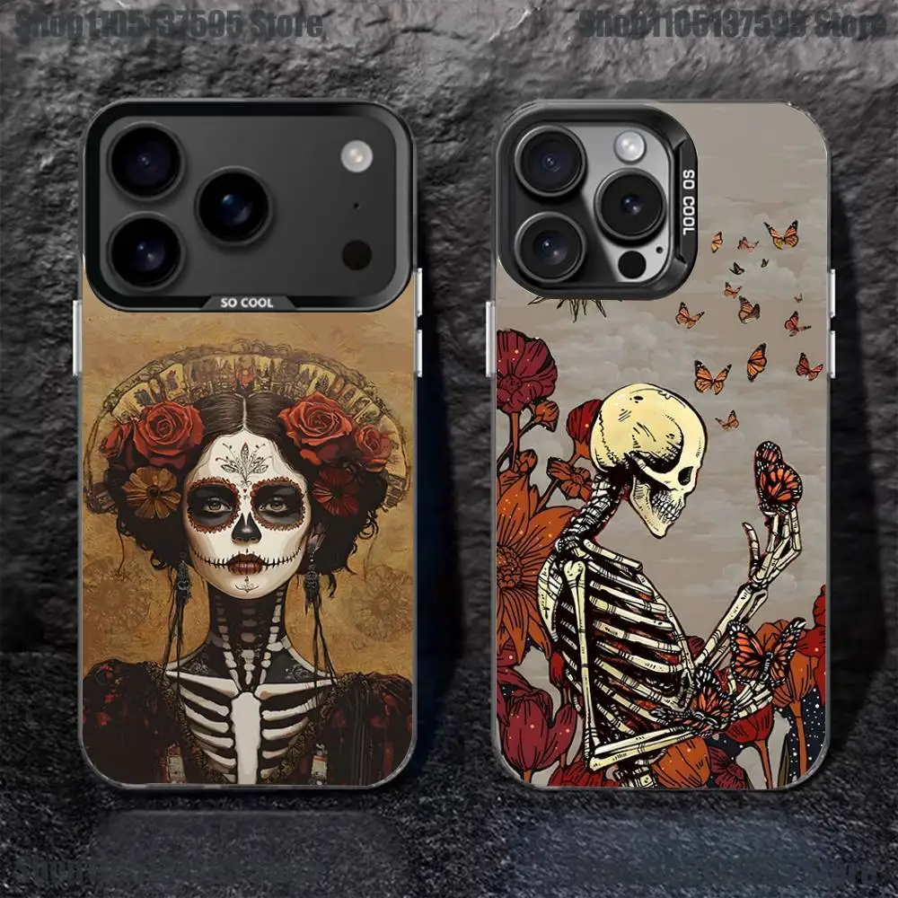 

Day of the Dead Mexican Catrina Skull Phone Case For iPhone 17,16,15,14,13,12,Pro,XS,Max,Plus,Mini Black Matte Shockproof Cover