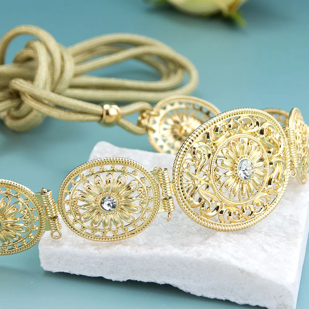 Morocco Hand Rope Chain Wedding Belt For Women Arabic Caftan Waist Chain Gold Color Hollow Arabesque Algeria Bijoux