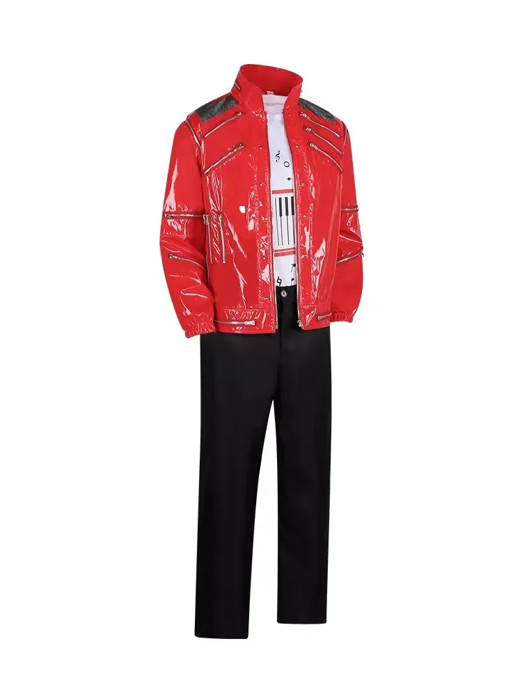 Men Cosplay Michael Jackson Costume Red Zipper Michael Jackson MJ Beat It Costumes Jacket for Impersonators Halloween Xmas Suit