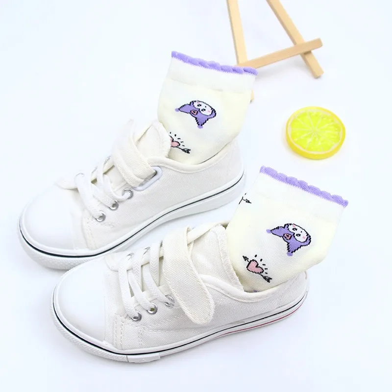 5pcs Kawaii Sanrio Kuromi Socks Cute Anime Children's Purple Lace Middle Socks Girl Baby Student Middle Socks Holiday Gift