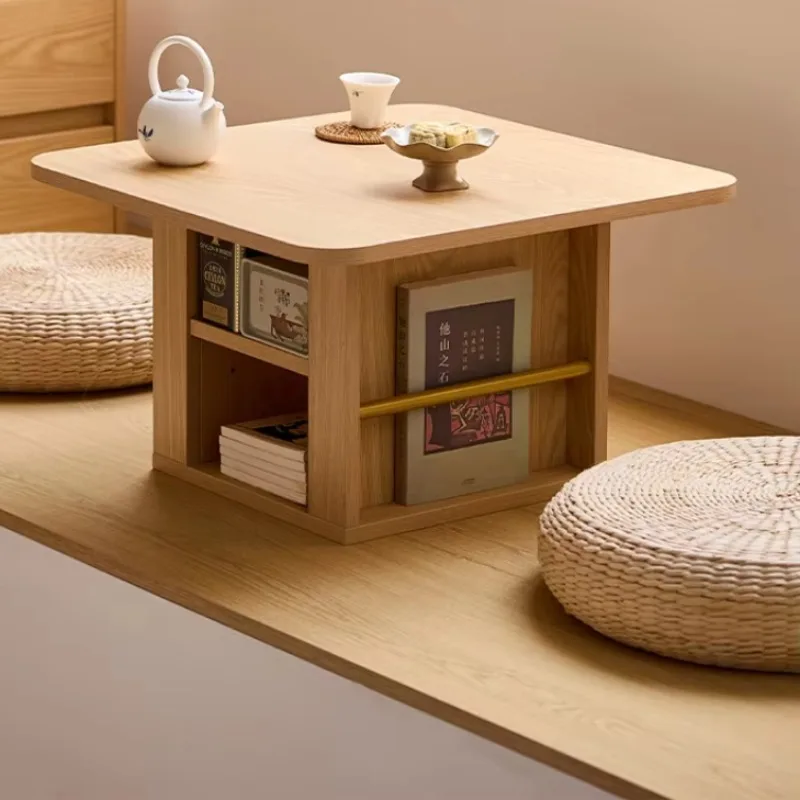 Space-Saving Japanese Tatami Multi-Functional Storage Table Wooden Boutique Floor Desk for Bay Window