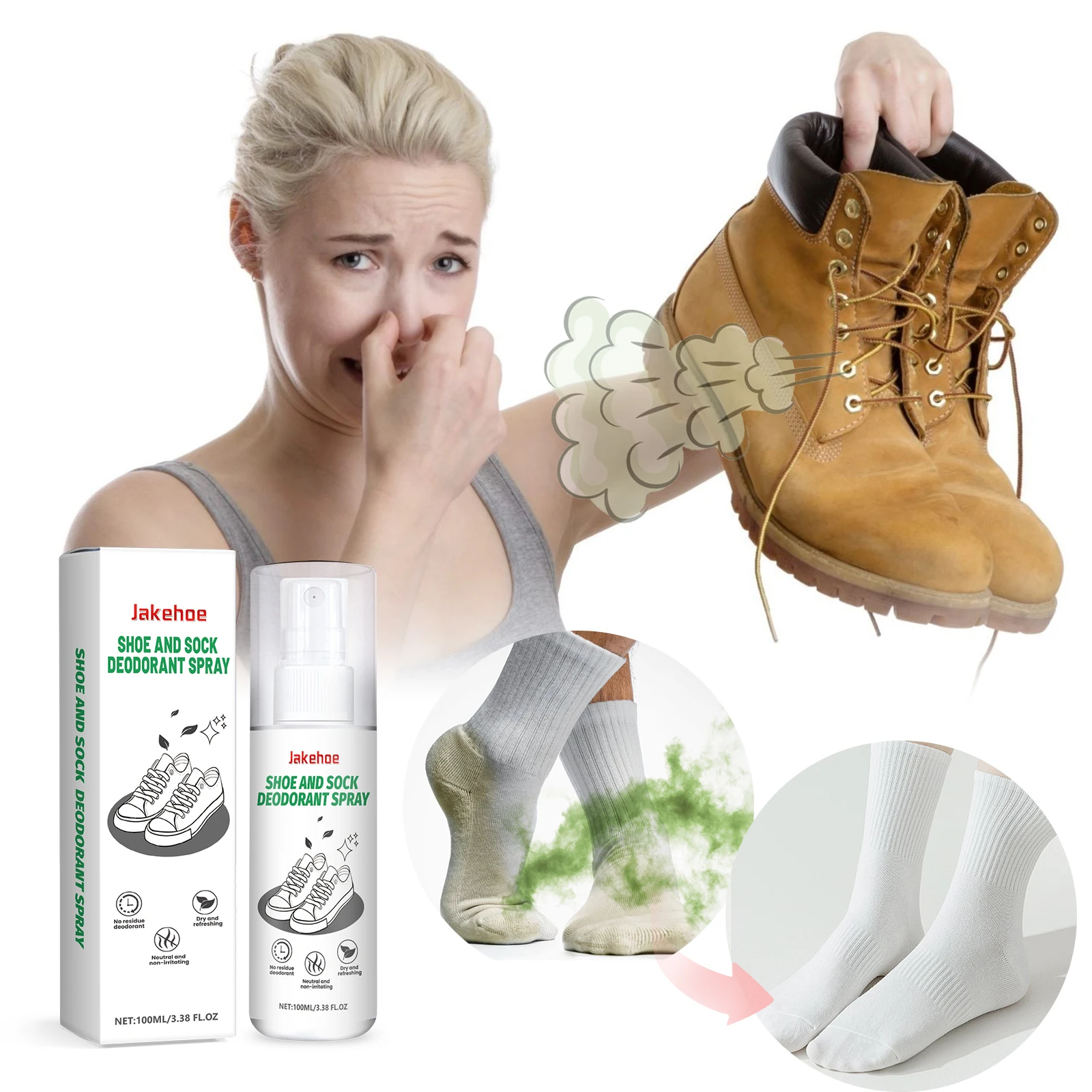 

JAKEHOE Shoe Sock Deodorant Removal Spray Foot Odor Shoe Stink Remover Footwear Deodorant Antibacterial Antiperspirant Freshener