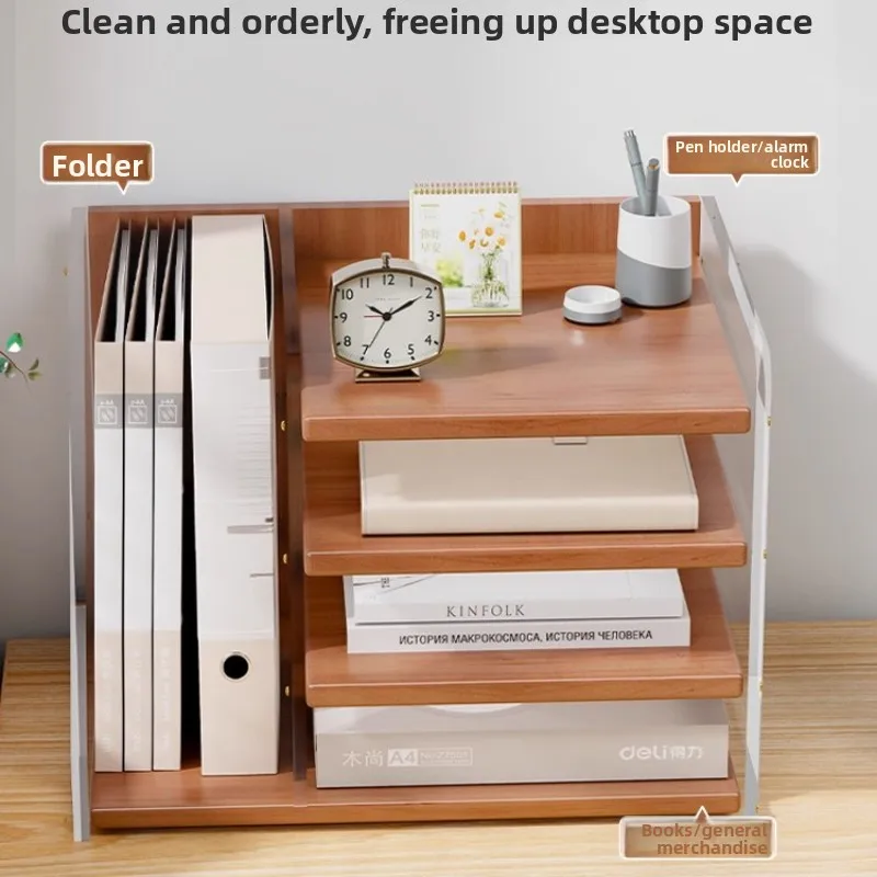 Acrylic Multi-Tier Desktop File Organizer with Bookend - Space-Saving Office Supply Shelf for Paperwork And Books