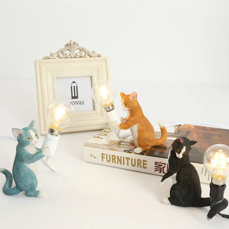 Animals Table Lamps Nordic Children\'s Bedroom Resin Cat Table Light Desk Lamp Luminaire home Decor night light Lighting Fixtures