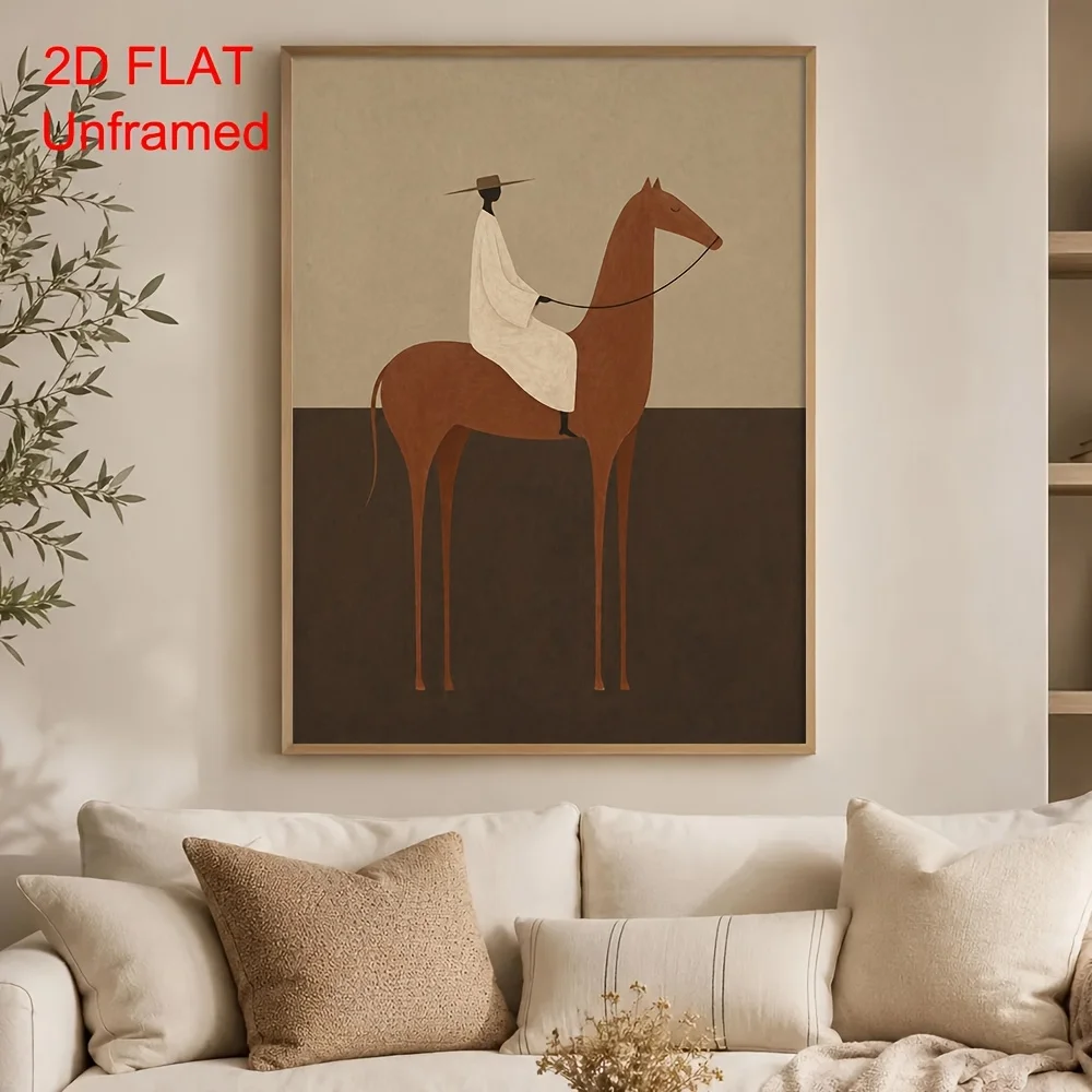 2027,1pc Boho Western Cowgirl Horse Wall Art Poster - Vertical Abstract Vintage Canvas Print Suitable for Living Room, Bedroo
