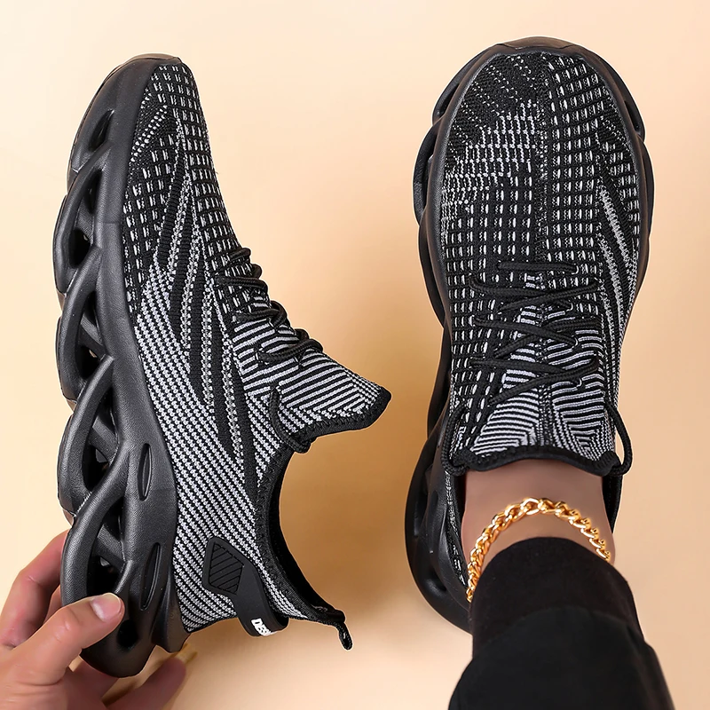 

Мужские вязаные туфли для бега, ходьбы, модные повседневные мужские кроссовки, дышащие спортивные легкие кроссовки для спортзала