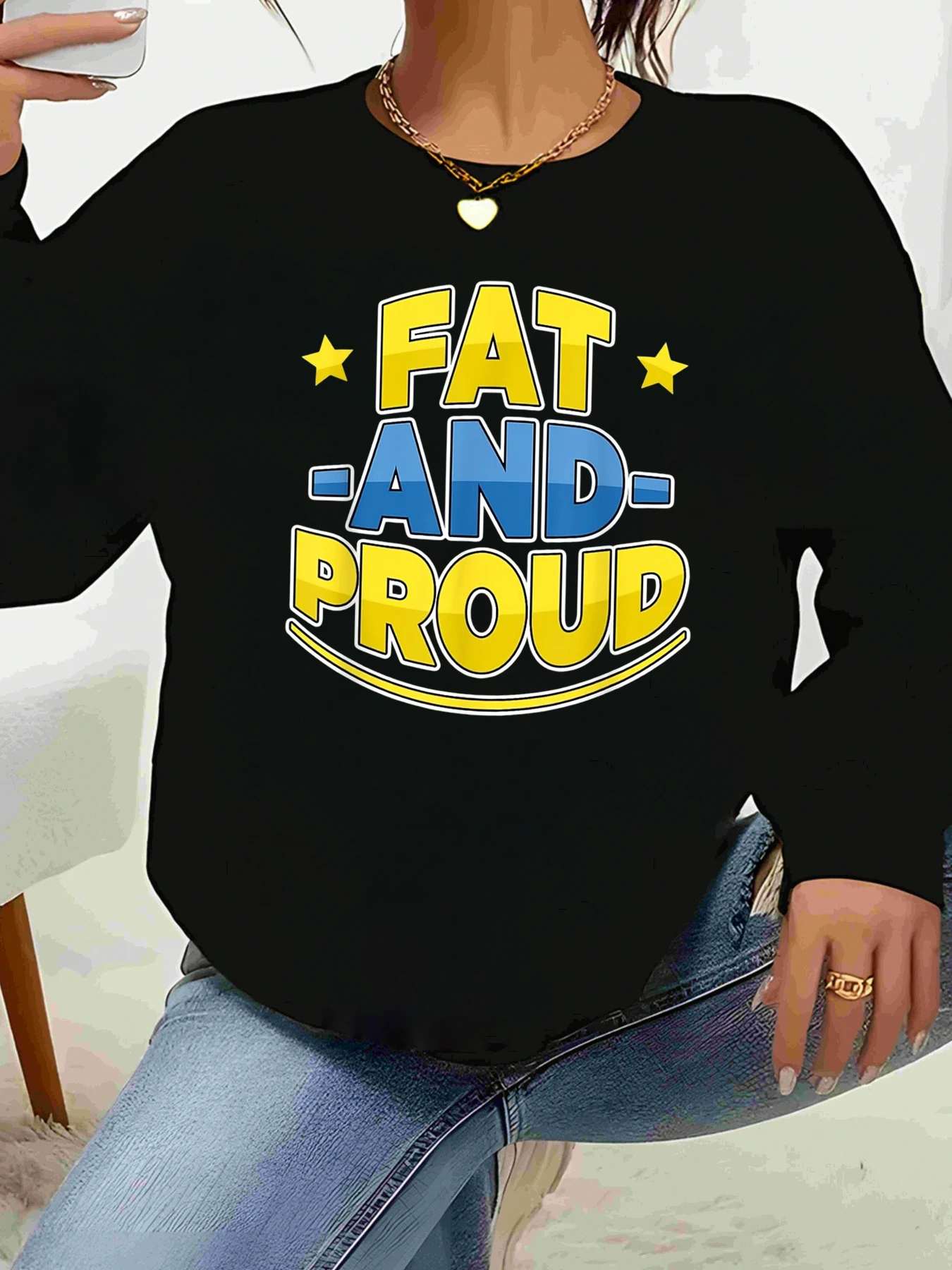 

Толстовка с длинными рукавами и принтом Fat and Proud, повседневная одежда для женщин