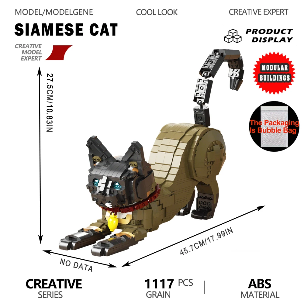 

Creative Adult Assembly Siamese Cat Building Blocks Unique Pet Model Construction Kit Collectible Hobby Display Ornaments