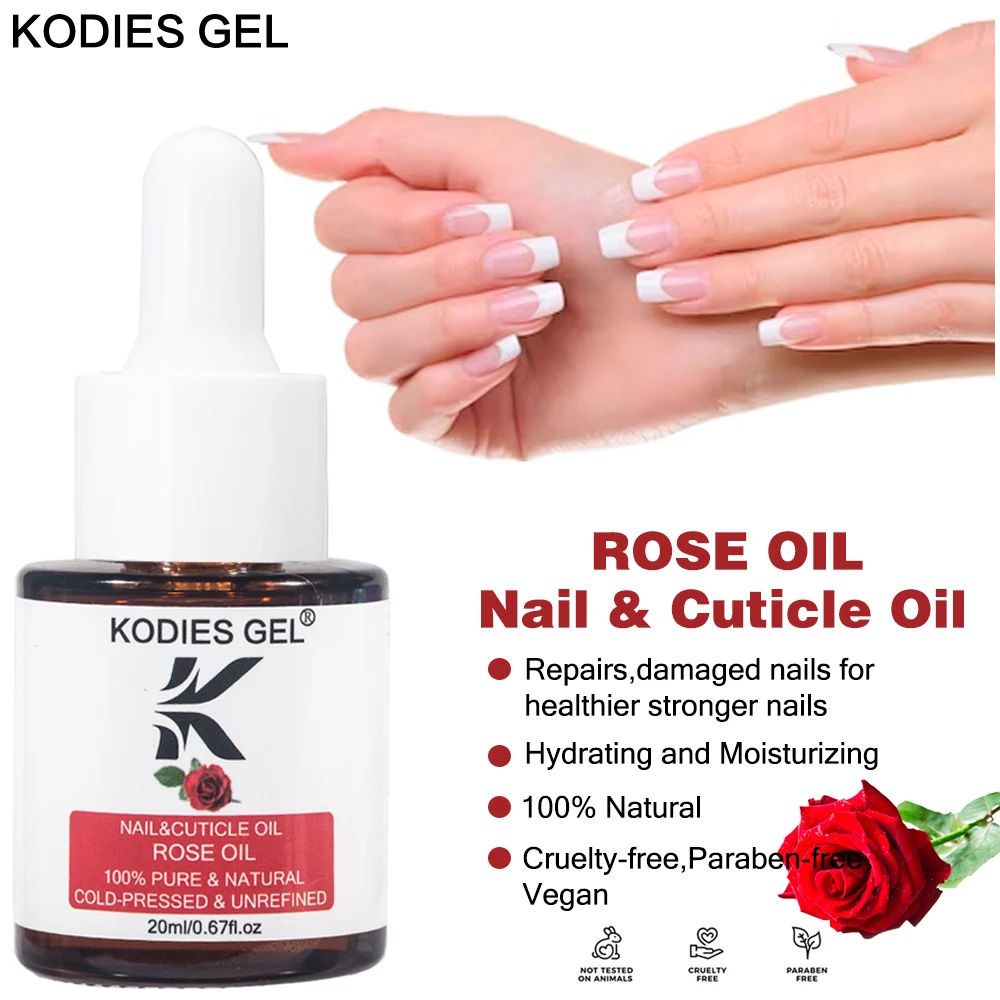 KODIES GEL Rose Essential Cuticle Oil for Nails Repair 20ML Therapy Pro Treatment Nail Strengthener Heal Cracked Rigid Cuticles