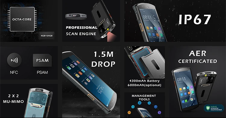 Pda móvil resistente del PDA del escáner del código de barras del Android 1D/2D IP67 del OEM/ODM 5,7"