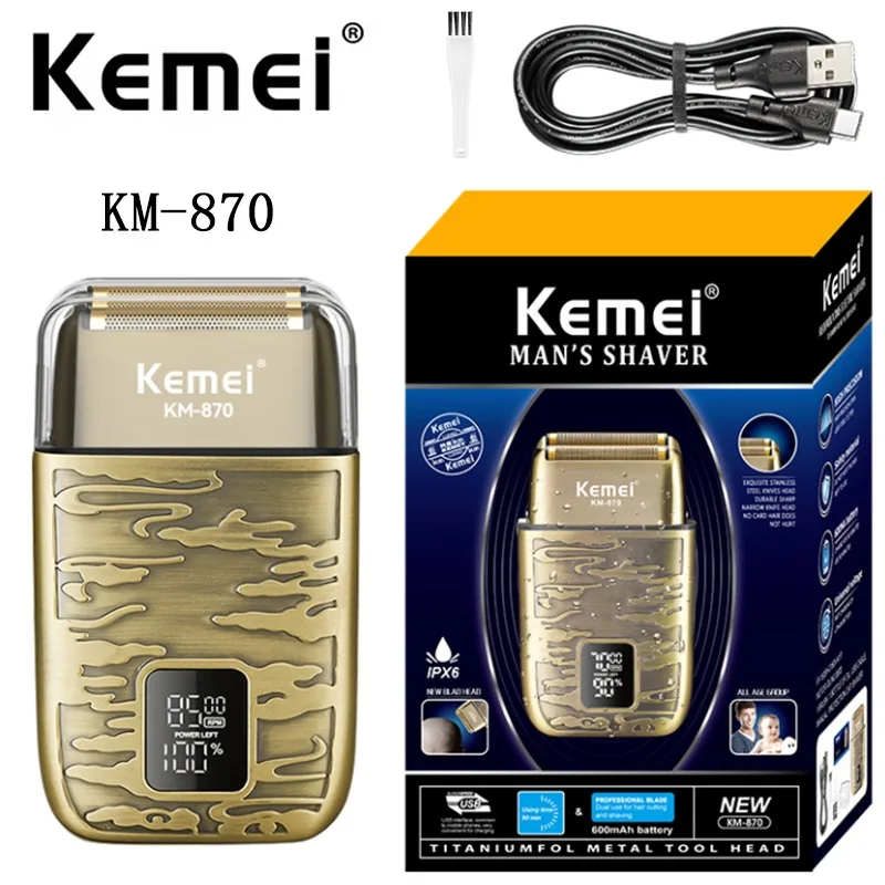 Kemei Mini Beard Trimmer Clipper Shaver Km-870 Portable Rechargeable Electric Metal Shaver With Lcd Display