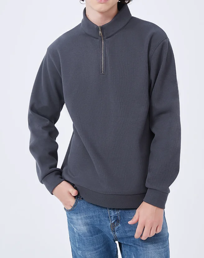 Jersey con media cremallera para hombre, sudadera de lana sin planchar, prendas de vestir de punto cálidas con cuello alto