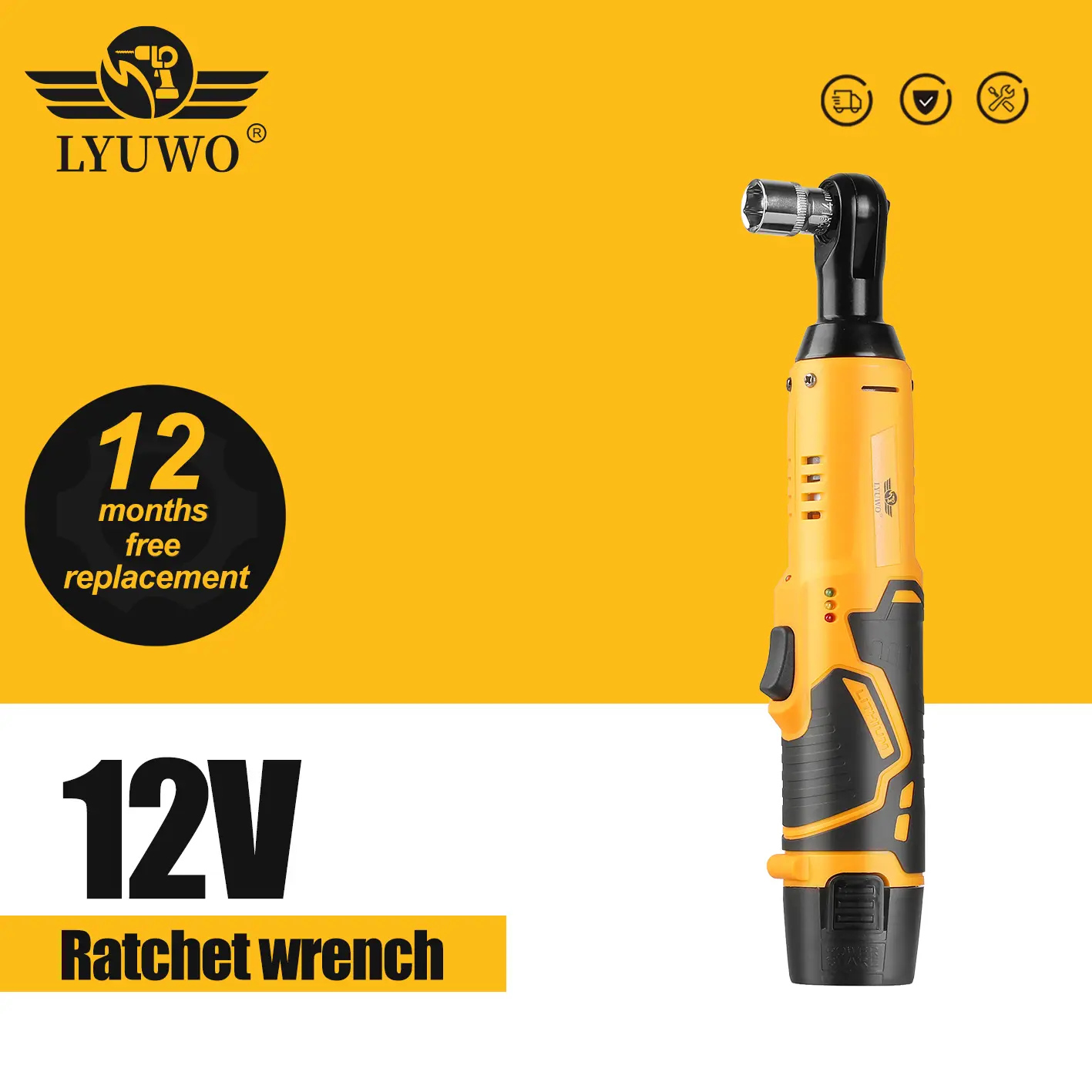 Lyuwo 12v 3/8 elétrico recarregável, conjunto de catraca, broca angular, chave de fenda para remover porca de parafuso, ferramenta de manutenção de automóvel