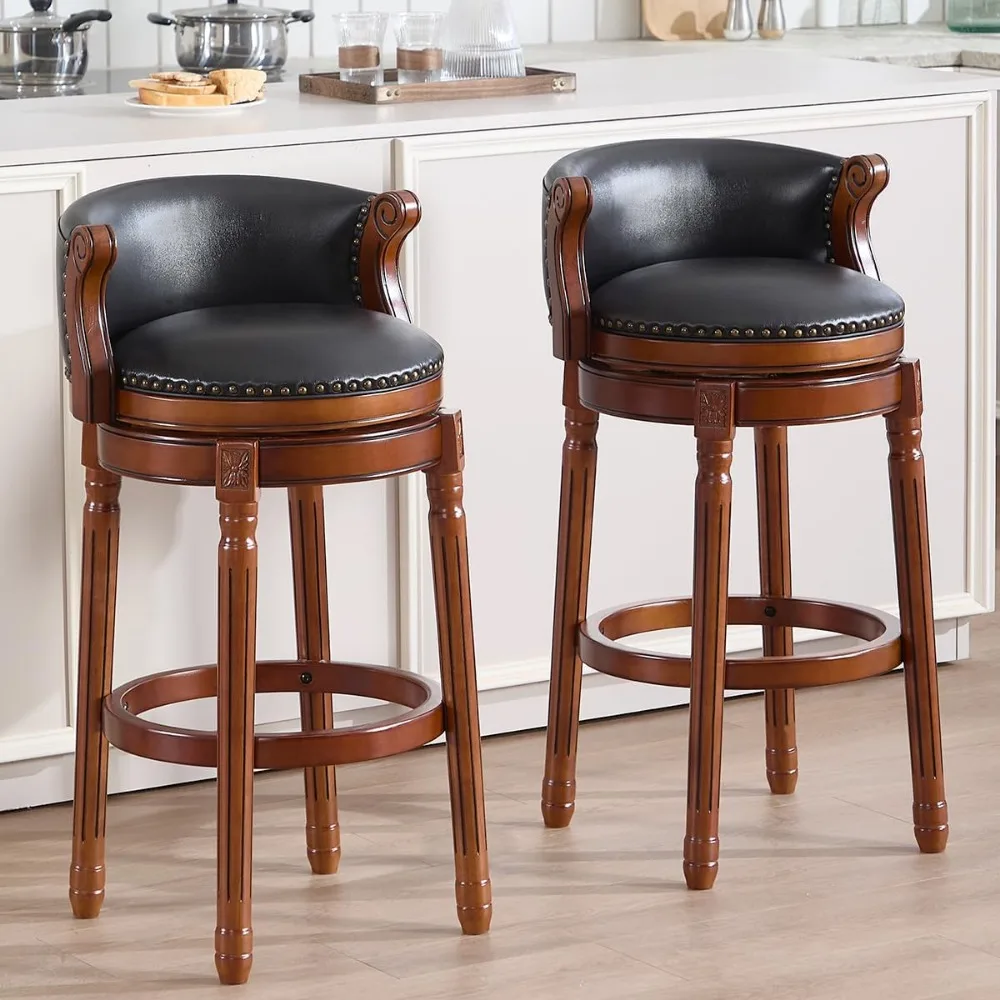 

Cow top Leather Wooden Bar Stools, 29.5" Bar Height Bar Chair with Back, 180 Degrees Swivel Barstools Chair for Home Kitchen