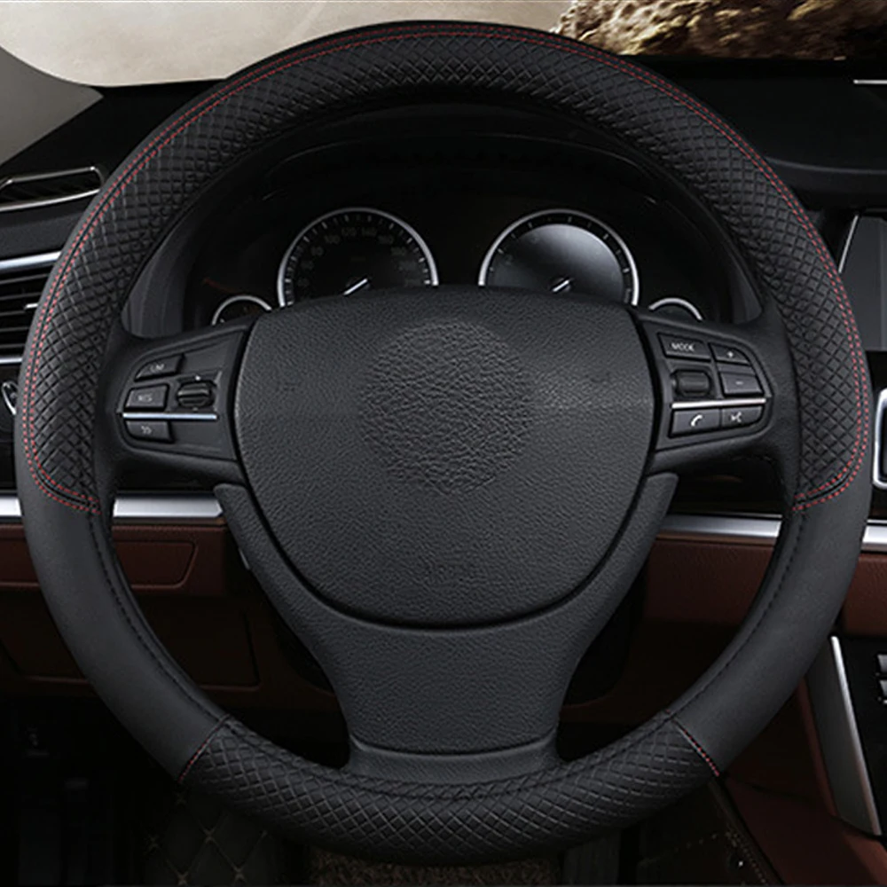 37-39cm Car Steering Wheel Cover with Eco-Friendly Rubber Ring PU Leather Non-slip Sweatproof Car Styling Accessories