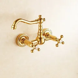 Basin Faucets Gold Brass Wall Mounted kitchen faucet Bathroom basin faucet sink Faucet Mixer Tap Dual Handle Swivel Spout Kgf019