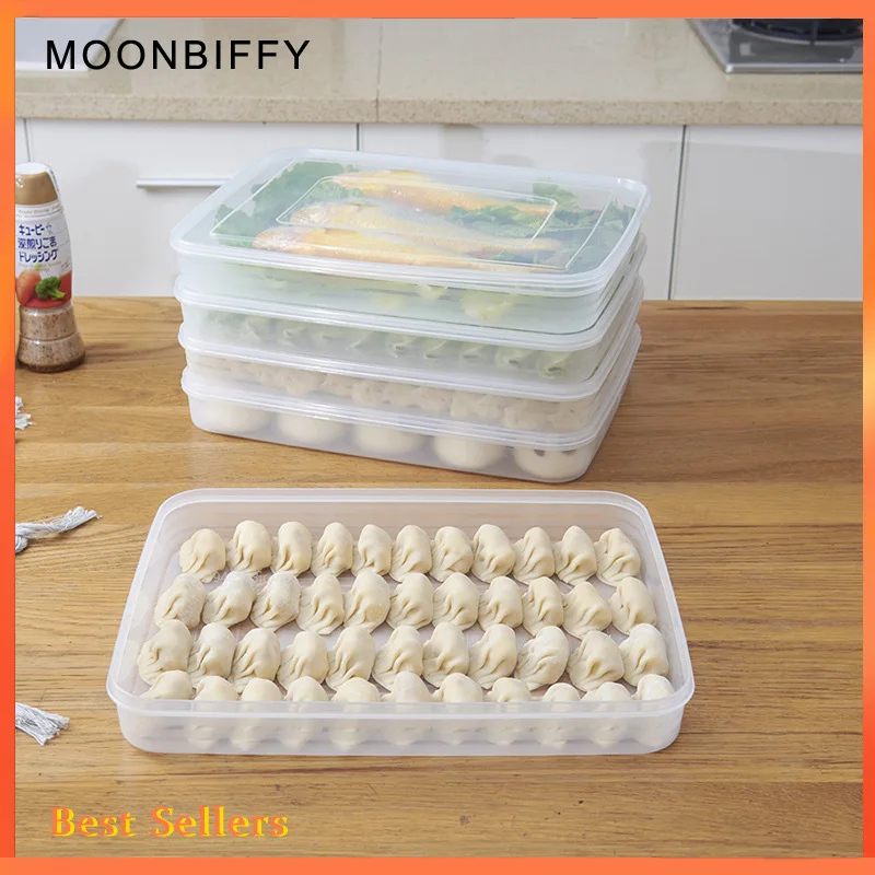 Caja de dumplings de congelación rápida multicapa, almacenamiento de preservación de refrigerador, caja de Wonton sin dividir con bandeja de tapa