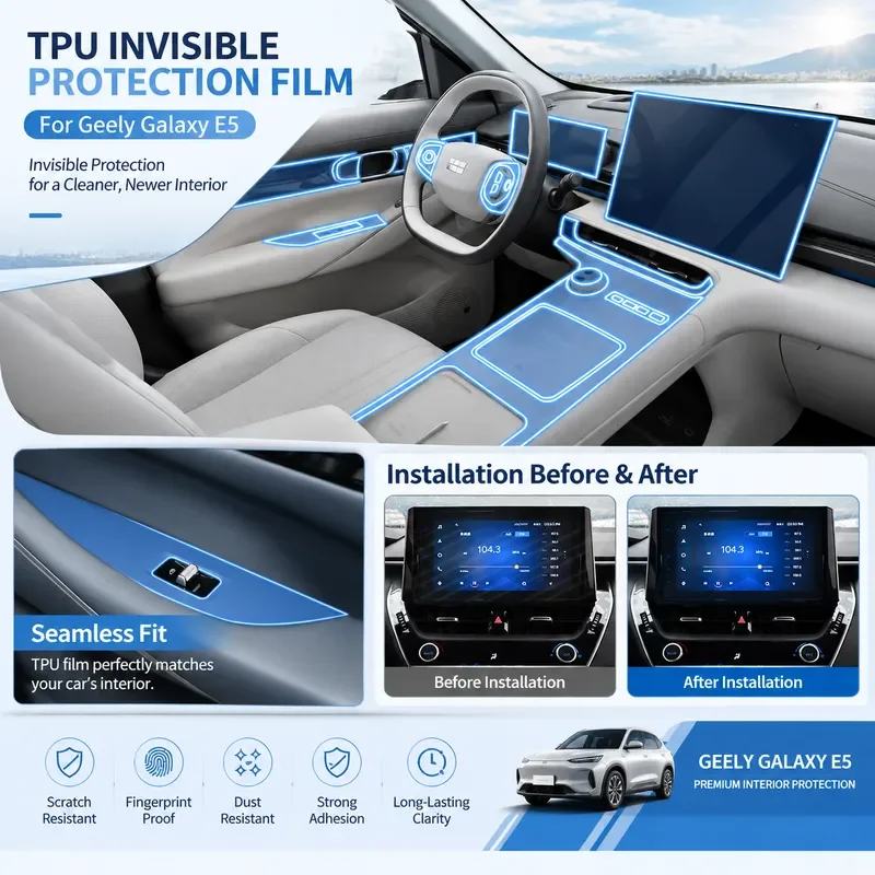For Geely Galaxy E5 Interior Film Navigation Screen Protector Central Control Gear Shift Panel Decoration Anti-Explosion