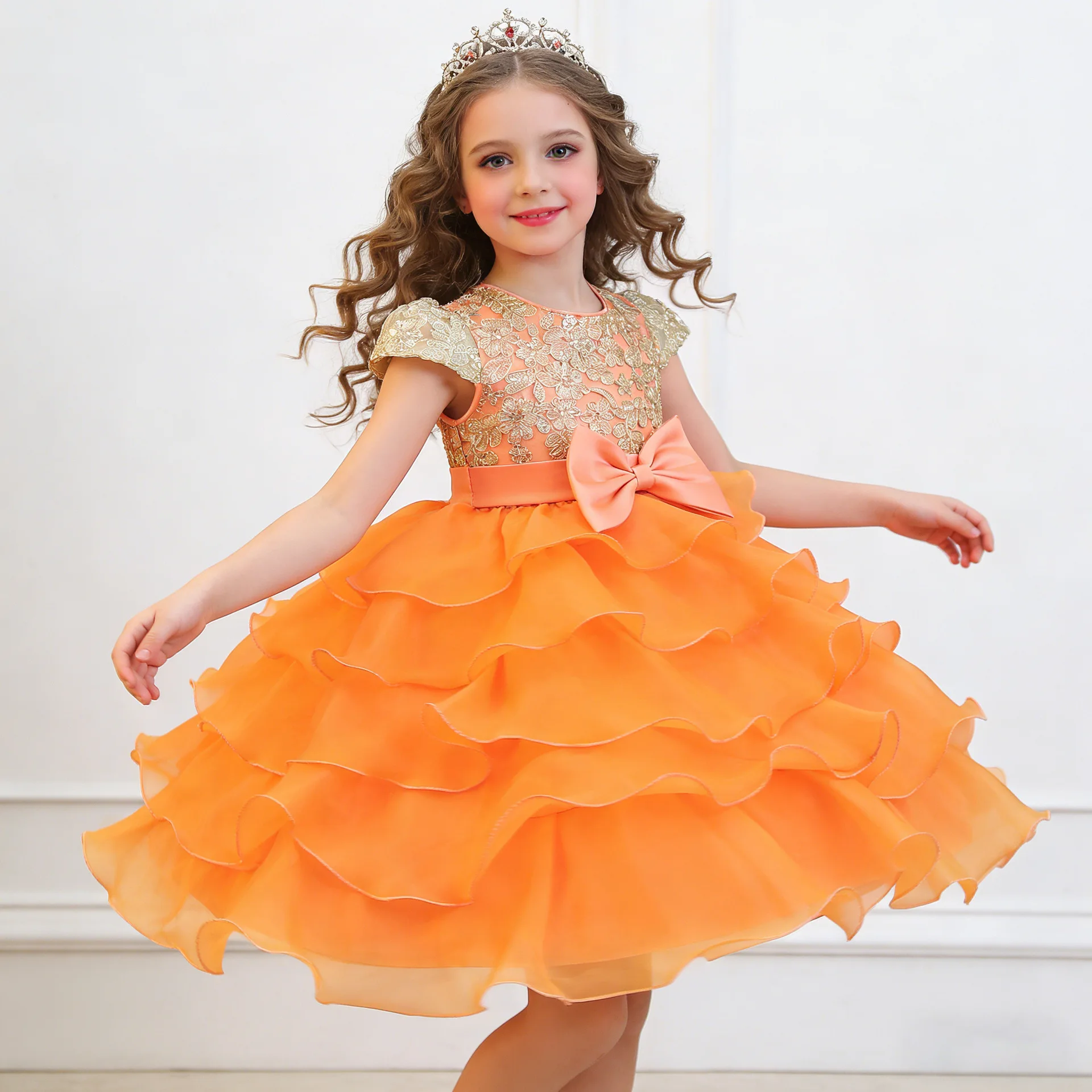 

Rose Girls Dress Multi-layer Tulle Princess Dress Kids Wedding Flower Girl Dress Birthday Party Host Formal Evening Gown 4-12Y