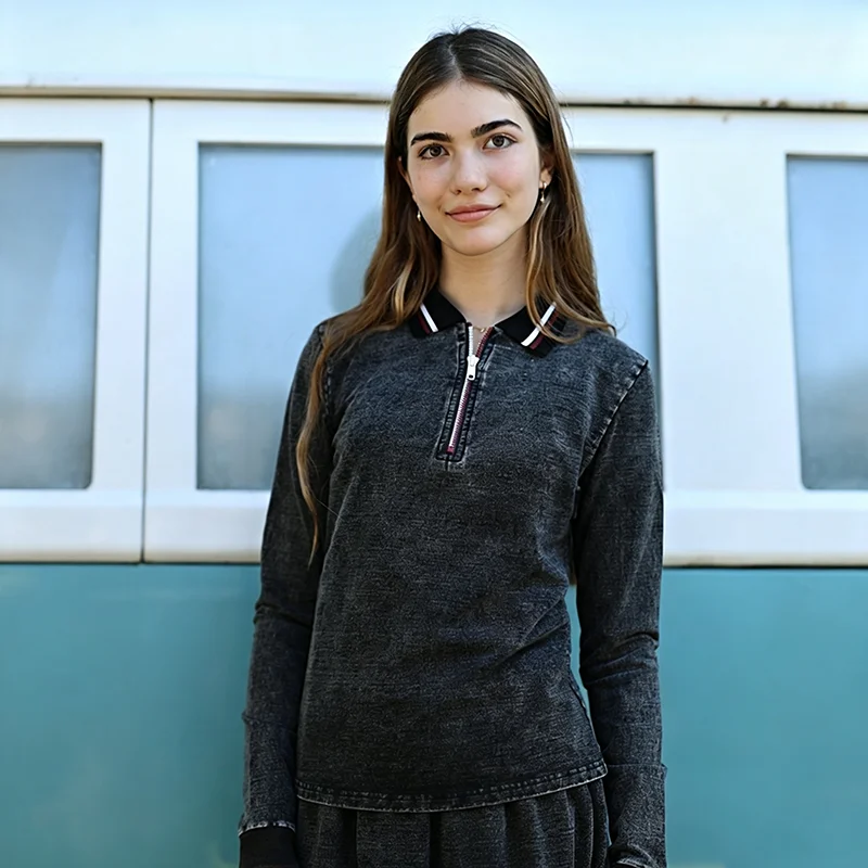 BARCALI Youth Set Navy and Black Sweatshirt and Maxi Skirt Suit Long Sleeve Contrast Collar and Zipper French Terry for Winter