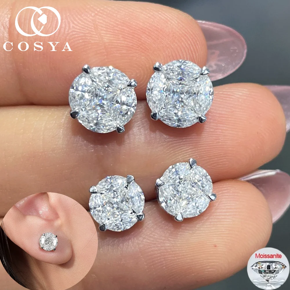 

COSYA Full Moissanite Earrings S925 Sterling Silver D VVS1 Marquise Princess Cut Lab Diamond Stud Earring For Wome Fine Jewelry