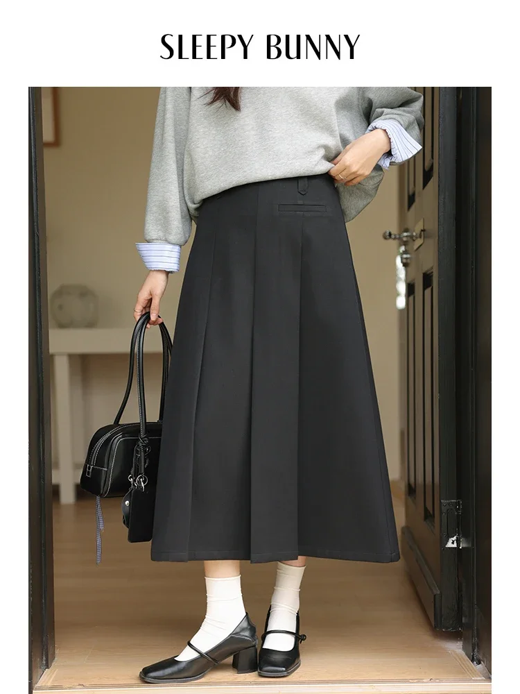 

High Waist Black Midi Skirt for Women Spring Elegant A-Line Flowy Skirt Office Lady Chic Commuter Style Skirt Petite Friendly