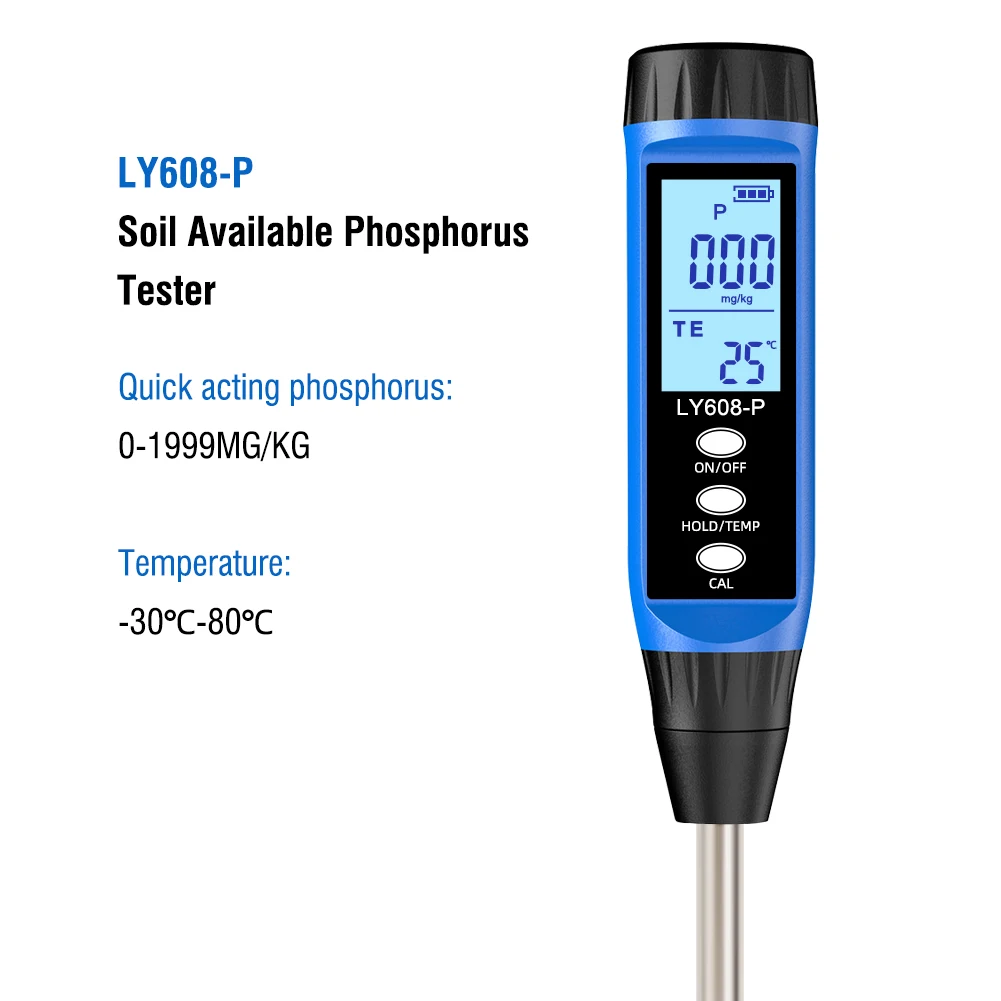 التربة الفوسفور متر التربة المغذيات تستر الفوسفور جهاز قياس درجة الحرارة خصوبة التربة محلل حديقة أدوات البستان 0-1999 ملغ/ #6