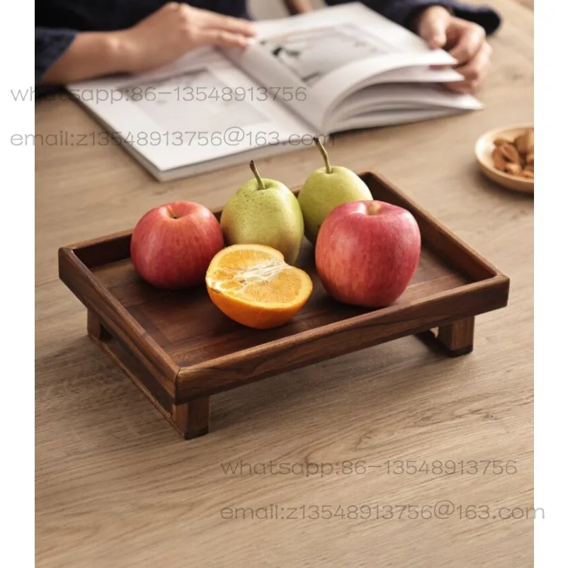 Medieval Solid Wood Tray New Chinese Fruit Tray Living Room Coffee Table Wooden Retro High-footed  Tea Tray