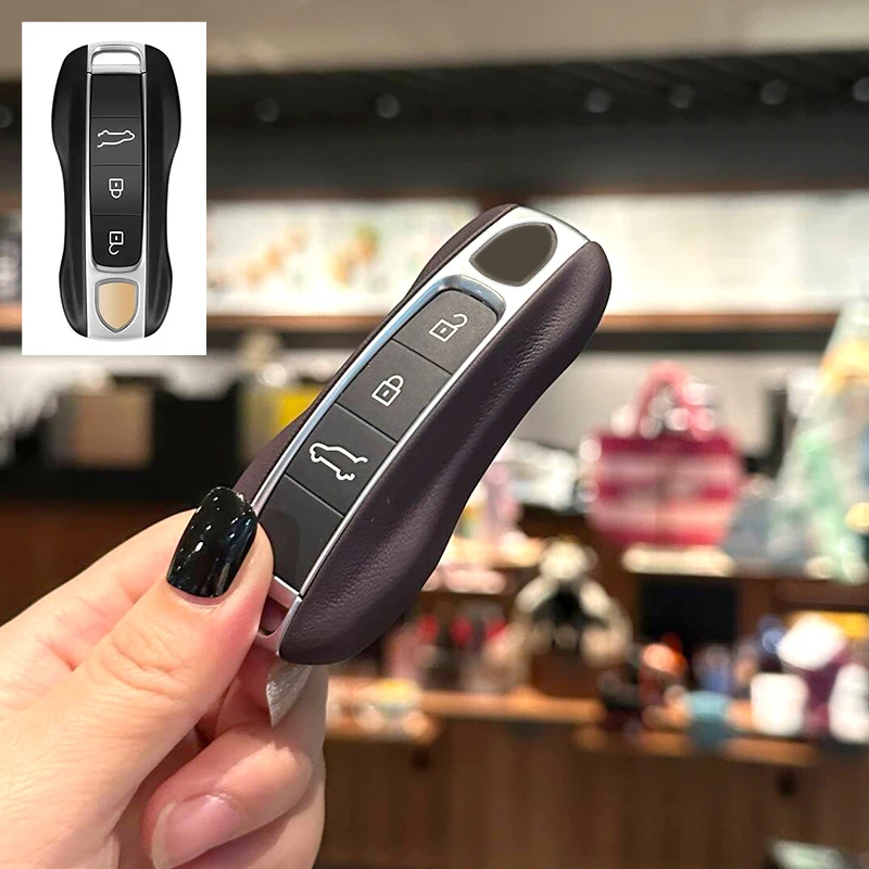 For Porsche Boxster Cayman 911 Panamera Cayenne Macan Leather Fob Remote Keys Case Car Key Cover Key Shell Replace