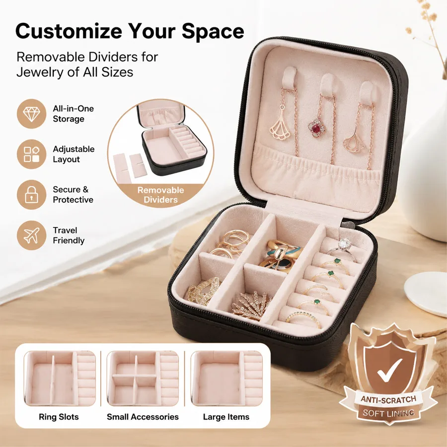 Estuche Portátil Mini para Joyas de Viaje, Pequeño Estuche de Almacenamiento para Anillos, Aretes, Collares y Lápiz Labial, Regalo Ideal para Damas, Mamás, Día de la Madre
