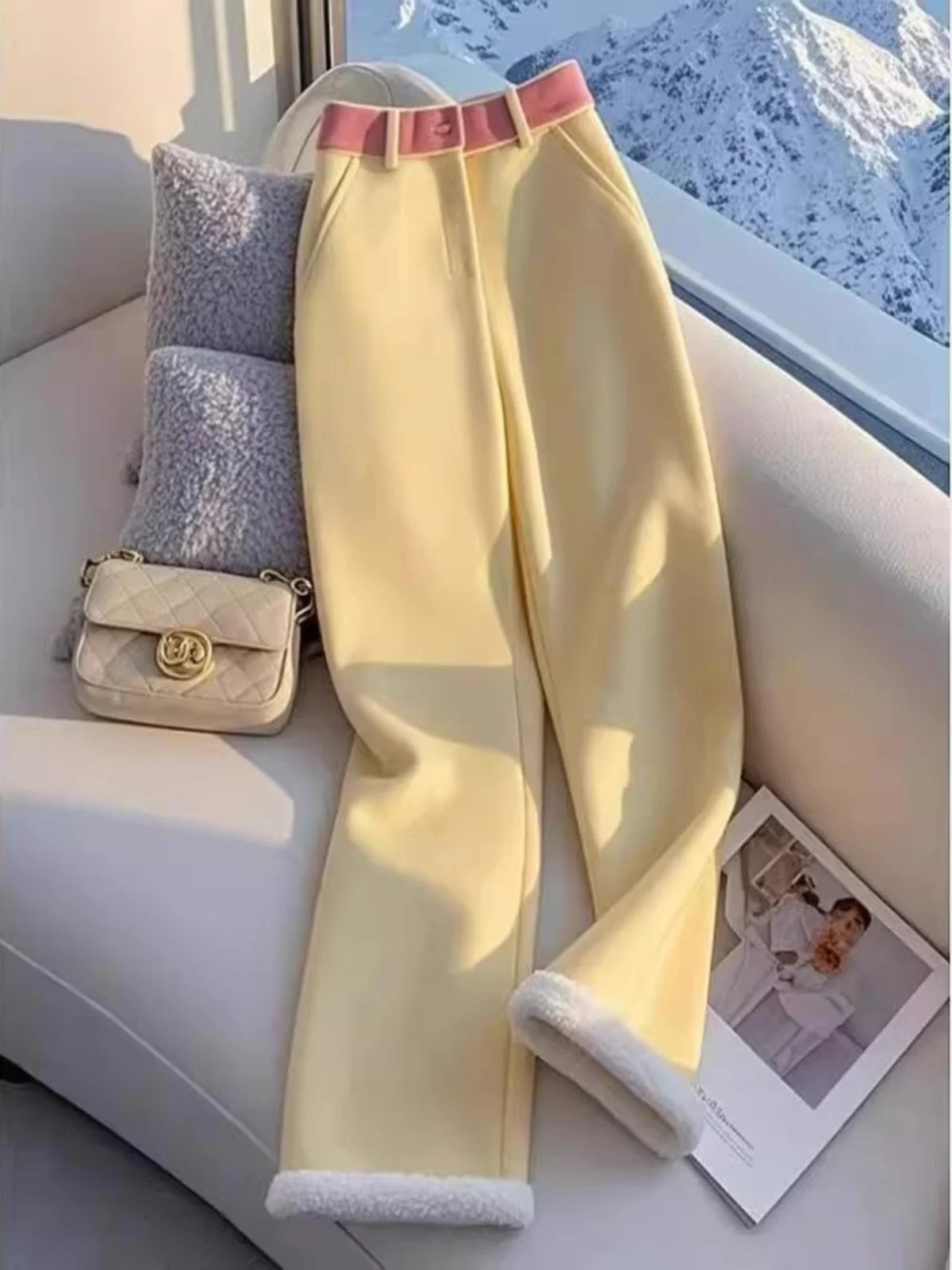 

Новинка 2026: Женские прямые спортивные брюки Thiened с желтыми вставками, высокой талией, для повседневной носки