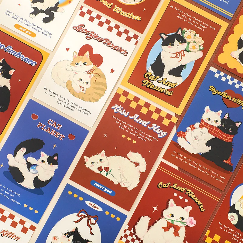 30 ورقة من سلسلة فنان القطط، بطاقات بريدية لطيفة كيتي آند بير، بطاقات رسائل تهنئة ذاتية الصنع، مستلزمات مكتبية للطلاب